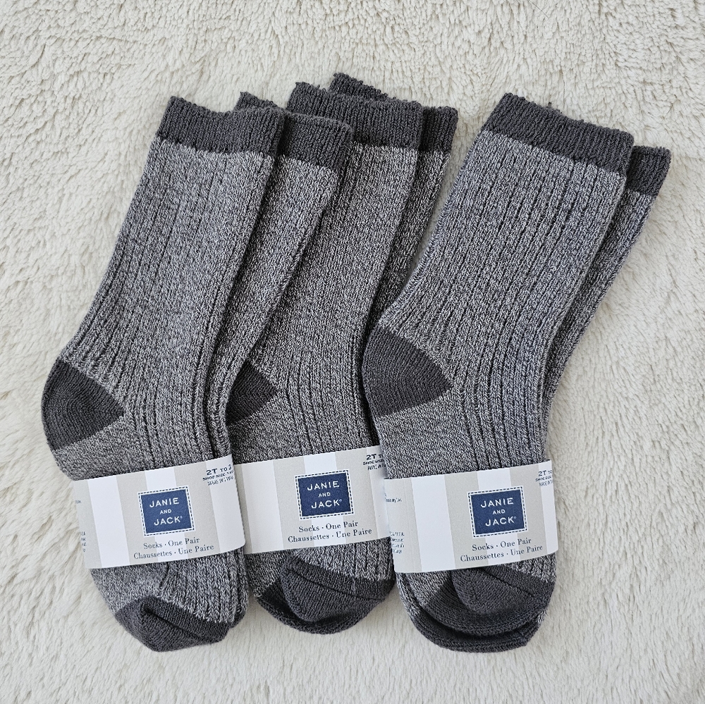 Janie and Jack Toddler Camp Socks Gray sz 2T-3 BNWT (set of 3)
